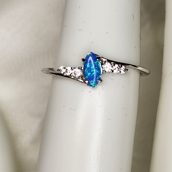 Blue Opal Dainty Swirl Ring - Picture 1 of 1